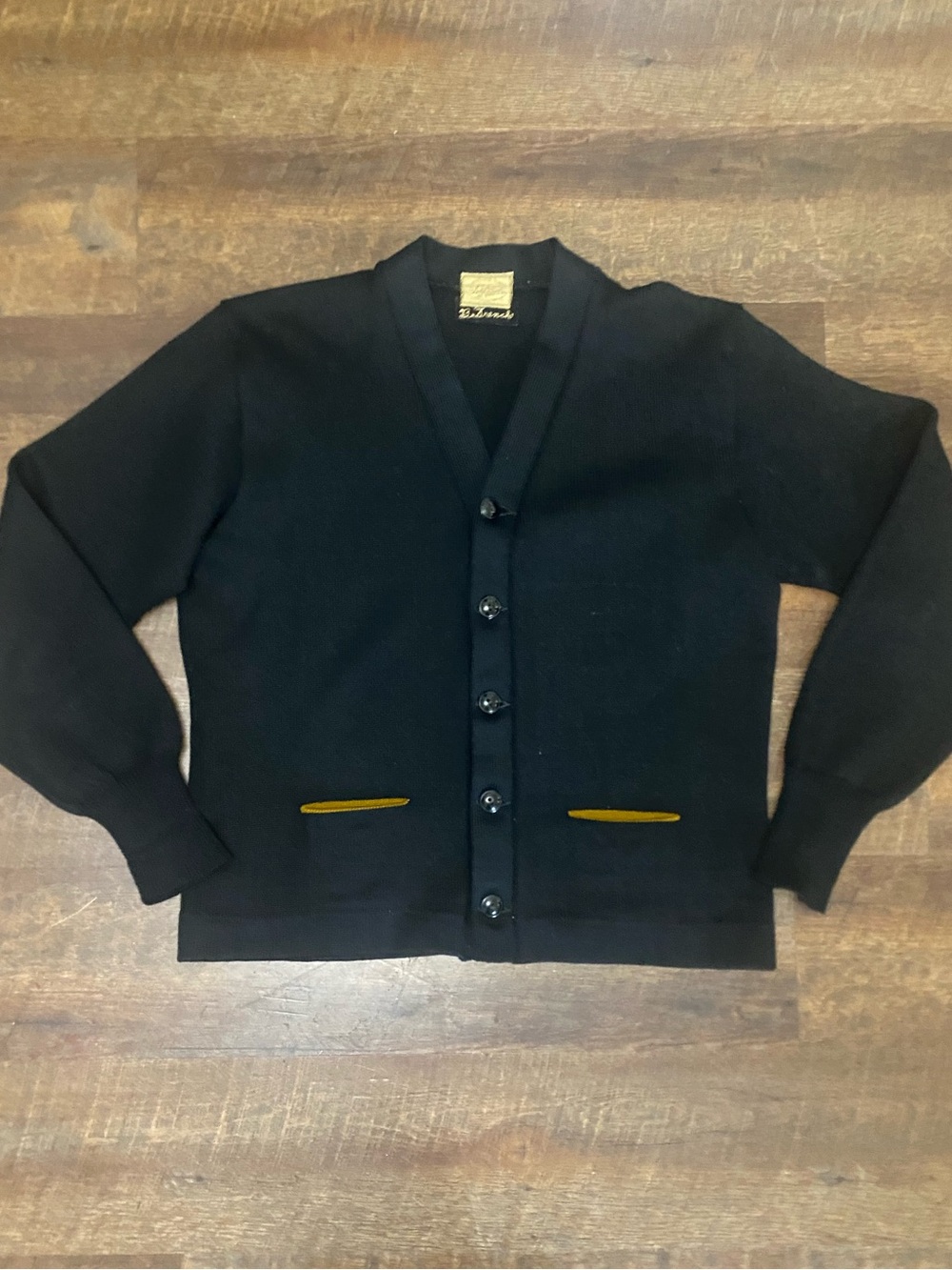 Dehen Bo-Trench  XL Black Wool Knit V-Neck Button Cardigan Sweater Pockets